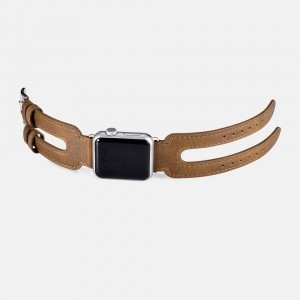 iCarer Valódi bőr óraszíj Apple Watch 38/40/41 mm dupla szíjas design világosbarna