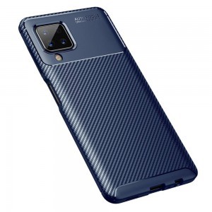 Samsung Galaxy A12 Armored szénszál mintájú TPU tok kék