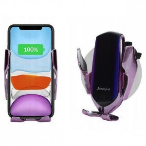 Univerzális R1 automata autós telefontartó és vezeték nélküli 10 W Qi töltő lila