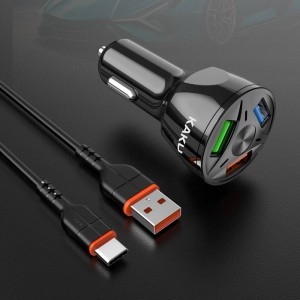KAKU Univerzális autós töltő 20W 4,8A QC3.0 3xUSB + USB Type-C kábel fehér (KSC-493)