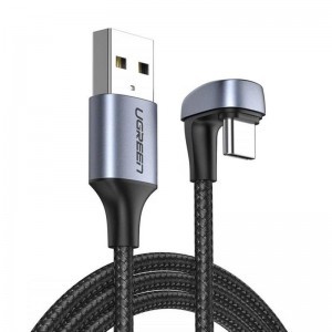 Ugreen Nylon harisnyázott USB - USB Type C kábel döntött fejjel 1m 3A szürke (70315)-0