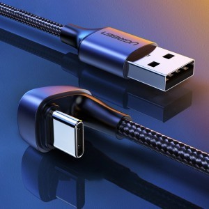 Ugreen Nylon harisnyázott USB - USB Type C kábel döntött fejjel 1m 3A szürke (70315)-6