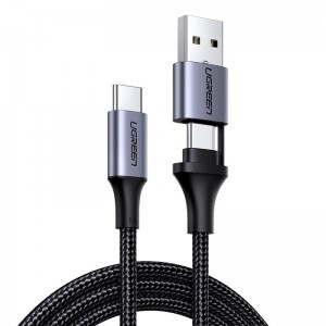 USB Type-C / USB Type-C / USB kábel + adapter 5A QC 3.0 480Mbps 1m fekete Ugreen (70416 US314)