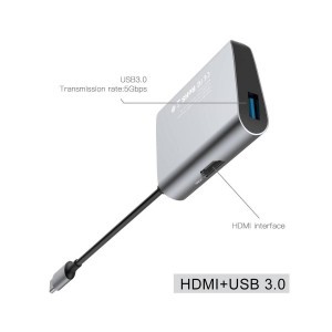 BASEU ENJOYMENT USB TYPE-C ADAPTER HUB - HDMI+USB 3.0 ALJZATTAL SZÜRKE (CATSX-D0G)
