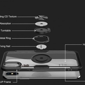 Clear Carbon szénszál mintás tok gyűrű támasszal iPhone XR fekete