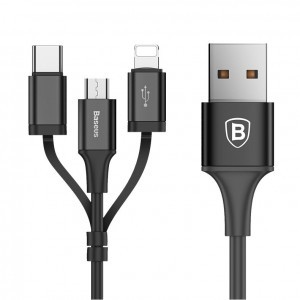 Baseus Excellent 3in1 USB - micro USB / Lightning / USB Type-C kábel 2A 1.2M fekete (CA3IN1-ZY01)