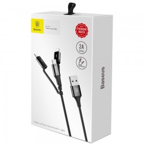 Baseus Excellent 3in1 USB - micro USB / Lightning / USB Type-C kábel 2A 1.2M fekete (CA3IN1-ZY01)