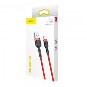 Baseus Cafule Nylon harisnyázott USB/Lightning kábel QC3.0 2.4A 0.5m piros (CATKLF-A09)