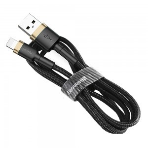 Baseus Cafule Nylon harisnyázott USB/Lightning kábel QC3.0 2.4A 0.5m fekete/arany (CALKLF-AV1)
