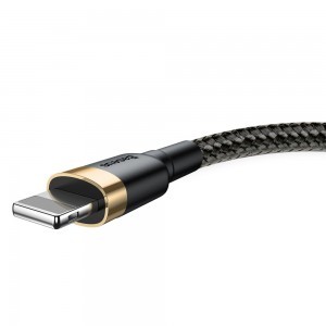Baseus Cafule Nylon harisnyázott USB/Lightning kábel QC3.0 2.4A 0.5m fekete/arany (CALKLF-AV1)