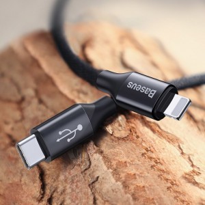 Baseus Yiven Nylon harisnyázott USB Type-C - Lightning kábel 2A 1m fekete (CATLYW-C01)
