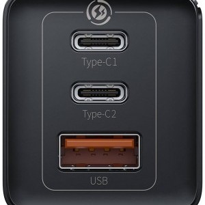 Baseus GaN2 Pro hálózati gyorstöltő BPS II 65 W USB / 2x USB Type-C QC 3.0 PD SCP FCP AFC (gallium nitrid) fekete (CCGAN2P-B01)