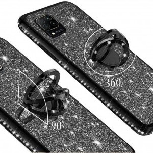 Diamond csillogó tok gyűrű támasszal Samsung A41 fekete