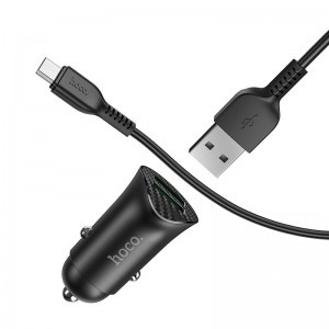 HOCO Autós töltő 2x USB QC3.0 18W + Micro USB kábel fekete