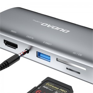 Dudao 11in1 multifunkciós HUB USB Type-C - USB Type-C PD 60W / HDMI / 3.5mm mini jack / 1x USB 2.0 / SD - micro SD kártyaolvasó / VGA / RJ45 / 3x USB 3.2 Gen 1 szürke (A15Pro)