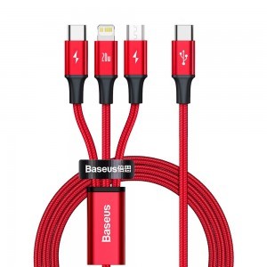 Micro USB Type-C - Lightning/ USB Type-C/ Micro USB kábel 1.5m piros Baseus Rapid 3in1 (CAMLT-SC09)