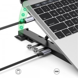 Ugreen X-Kit Laptop állvány, dokkolóval USB Type-C HUB - 2xUSB 3.2 Gen 1 / HDMI 4K 30Hz 3D / SD-microSD kártyaolvasóval fekete (80551)-1