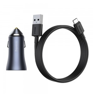 Baseus Golden Contactor Pro Autós szivargyújtós töltő USB Type-C / USB 40W PD 3.0 QC 4.0 + SCP FCP AFC + USB - USB Type-C kábelszürke (TZCCJD-0G)
