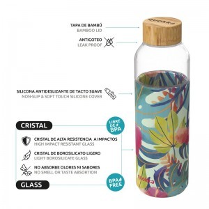 Quokka Flow üveg kulacs szilikon borítással 660 ml Tropical