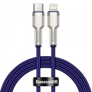 Baseus Cafule Metal nylon harisnyázott USB Type-C/ Lightning kábel PD 20W 1m lila (CATLJK-A01)