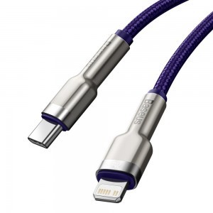 Baseus Cafule Metal nylon harisnyázott USB Type-C/ Lightning kábel PD 20W 1m lila (CATLJK-A01)