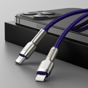 Baseus Cafule Metal nylon harisnyázott USB Type-C/ Lightning kábel PD 20W 1m lila (CATLJK-A01)