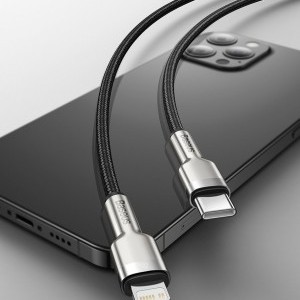 Baseus Cafule Metal nylon harisnyázott USB Type-C/ Lightning kábel PD 20W 1m lila (CATLJK-A01)