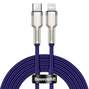Baseus Cafule Metal nylon harisnyázott USB Type-C/ Lightning kábel PD 20W 2m lila (CATLJK-B05)