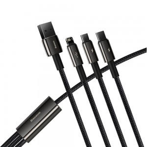 Baseus Tungsten USB - Lightning/ Micro USB/ USB Type-C kábel 3.5A 1.5m fekete (CAMLTWJ-01)