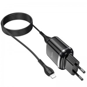 Hoco N4 Hálózati töltő adapter 2.4A 2xUSB + Lightning kábel 1m fekete