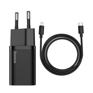 Baseus Super Si Hálózati töltő adapter QC + USB Type-C - Lightning 1m kábel 20W fekete (TZCCSUP-B01)