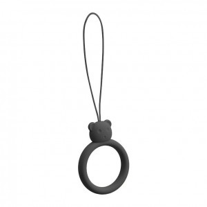 Szilikon telefon függelék kiegészítő gyűrű maci mintájú fekete
