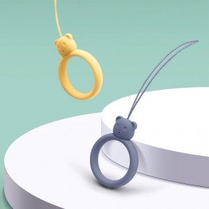 Szilikon telefon függelék kiegészítő gyűrű maci mintájú szürkéskék