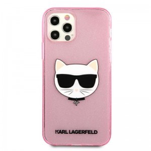 iPhone 12 / iPhone 12 Pro Karl Lagerfeld KLHCP12MCHTUGLP Choupette Head Glitter tok rózsaszín