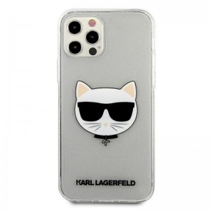 iPhone 12 / iPhone 12 Pro Karl Lagerfeld Choupette Head Glitter tok (ezüst)