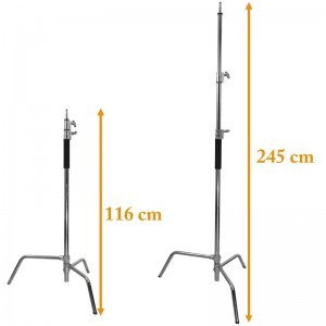 Rozsdamentes acél lámpatartó stúdió állvány, vakuállvány 245cm, spigot fejjel (811A16G)-1