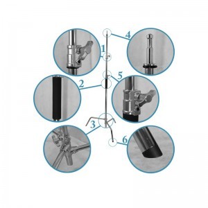 Rozsdamentes acél lámpatartó stúdió állvány, vakuállvány 245cm, spigot fejjel (811A16G)-2