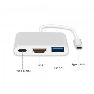 USB Type-C HUB adapter - Type-C + USB3.0 + HDMI fehér