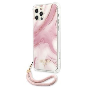 iPhone12/ 12 Pro Guess GUHCP12MKSMAPI Marble tok pánttal pink