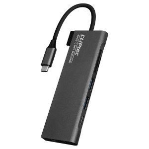 Cliptec USB HUB Adapter, USB Type-C Csatlakozással - 2xUSB 3.1 + USB Type-C + HDMI + SD/ Micro SD kártyaolvasó Aljzattal Szürke