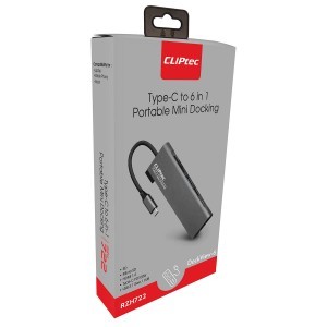 Cliptec USB HUB Adapter, USB Type-C Csatlakozással - 2xUSB 3.1 + USB Type-C + HDMI + SD/ Micro SD kártyaolvasó Aljzattal Szürke