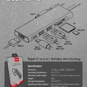 Cliptec USB HUB Adapter, USB Type-C Csatlakozással - 2xUSB 3.1 + USB Type-C + HDMI + SD/ Micro SD kártyaolvasó Aljzattal Szürke