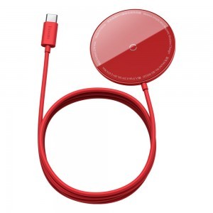Baseus mini Mágneses Qi vezeték nélküli töltő 15W (MagSafe kompatibilis) piros (WXJK-H09)