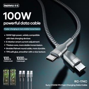 Remax USB Type-C - Type-C PD 100W 5A töltő kábel ezüst