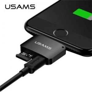 Usams Átalakító adapter Lightning - Micro USB és MicroSD aljzat fekete
