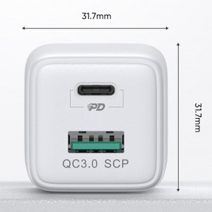 Joyroom L-QP303 30W Mini Hálózati töltő adapter 1x USB-A, 1x USB-C PD aljzattal fehér