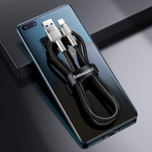 Baseus Cafule Metal nylon harisnyázott USB/ USB Type-C (10V / 4A) SCP kábel 40W 0.25m ezüst (CATJK-01)