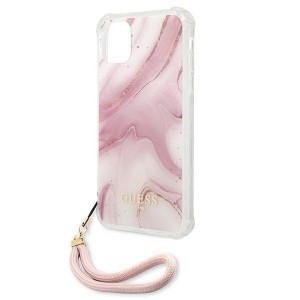 iPhone 11 Guess GUHCN61KSMAPI Marble tok pánttal pink