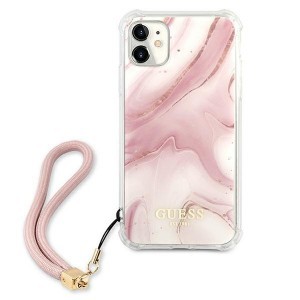 iPhone 11 Guess GUHCN61KSMAPI Marble tok pánttal pink