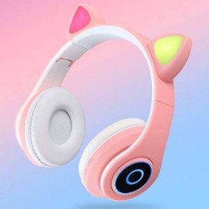 Bluetooth vezeték nélküli fejhallgató cica füllel rózsaszín